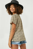 GY2560 Taupe Girls Printed Short Sleeve Keyhole Top Side