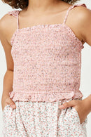 GY2563 Girls Smocked Floral Print Block Dress Detail