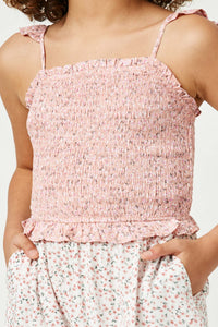 GY2563 Girls Smocked Floral Print Block Dress Detail