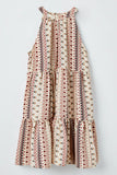 GY2584 Ivory Girls Halter Floral Stripe Mini Dress Flat Front