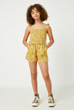GY2587 Yellow Girls Ruffled Floral Smocked Romper Full Body