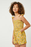 GY2587 Yellow Girls Ruffled Floral Smocked Romper Side
