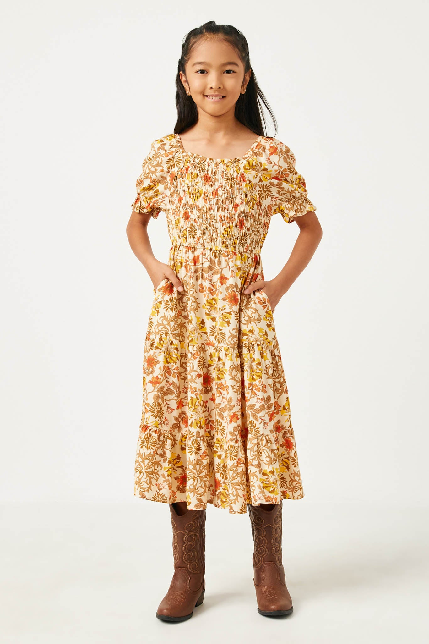 Square Neck Smocked Midi Dress