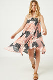 GY2607 Pink Girls Sleeveless Patchwork Print Handkerchief Dress Full Body