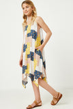 GY2607 Yellow Girls Sleeveless Patchwork Print Handkerchief Dress Side