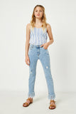 GY2615 LIGHT_DENIM Girls Distressed Frayed Hem Denim Jeans Full Body