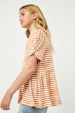 GY2616 CORAL Girls Ribbed Stripe Twist Sleeve Knit Peplum Top Side