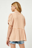 GY2616 CORAL Girls Ribbed Stripe Twist Sleeve Knit Peplum Top Back