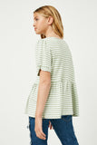 GY2616 SAGE Girls Ribbed Stripe Twist Sleeve Knit Peplum Top Back