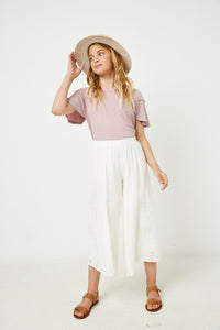 GY2617 Mauve Girls Paneled Flutter Sleeve Ribbed Knit Top Full Body