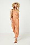 GY2618 CORAL Girls Ribbed Knit Pocketed Jumpsuit Full Body