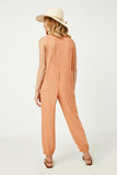 GY2618 CORAL Girls Ribbed Knit Pocketed Jumpsuit Back
