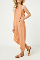 GY2618 CORAL Girls Ribbed Knit Pocketed Jumpsuit Side