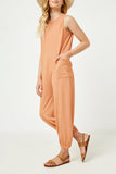 GY2618 CORAL Girls Ribbed Knit Pocketed Jumpsuit Side