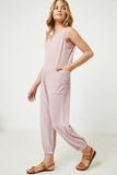 GY2618 MAUVE Girls Ribbed Knit Pocketed Jumpsuit Side