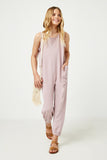 GY2618 MAUVE Girls Ribbed Knit Pocketed Jumpsuit Full Body