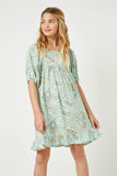 GY2627 Sage Girls Paisley Print Square Neck Tunic Dress Front