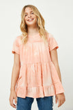 GY2628 Coral Girls Tie Die Tiered Knit Tee Front