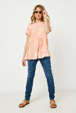 GY2628 Coral Girls Tie Die Tiered Knit Tee Full Body