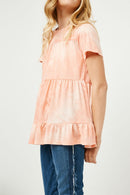 GY2628 Coral Girls Tie Die Tiered Knit Tee Side