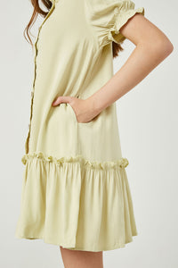 GY2631 SAGE Girls Ruffled Button Down Drop Waist Dress Detail
