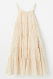 GY2634 Natural Girls Texture Stripe Tiered Halter Mini Dress Flat Front