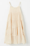 GY2634 Natural Girls Texture Stripe Tiered Halter Mini Dress Flat Back