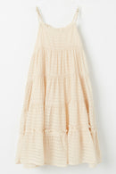 GY2634 Natural Girls Texture Stripe Tiered Halter Mini Dress Flat Back