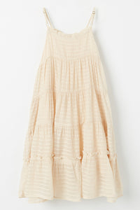 GY2634 Natural Girls Texture Stripe Tiered Halter Mini Dress Flat Back