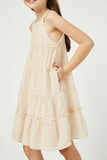 GY2634 Natural Girls Texture Stripe Tiered Halter Mini Dress Side