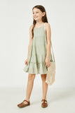 GY2634 Sage Girls Texture Stripe Tiered Halter Mini Dress Full Body