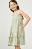 GY2634 Sage Girls Texture Stripe Tiered Halter Mini Dress Side