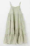 GY2634 Sage Girls Texture Stripe Tiered Halter Mini Dress Flat Front
