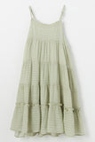 GY2634 Sage Girls Texture Stripe Tiered Halter Mini Dress Flat Back