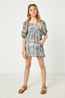 GY2645 Black Girls Chiffon Paisley Printed Babydoll Mini Dress Full Body