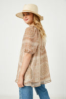 GY2645 Pink Girls Chiffon Paisley Printed Babydoll Mini Dress Back