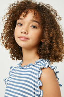 GY2652 Denim Girls Ruffle Neck Striped Tank Detail