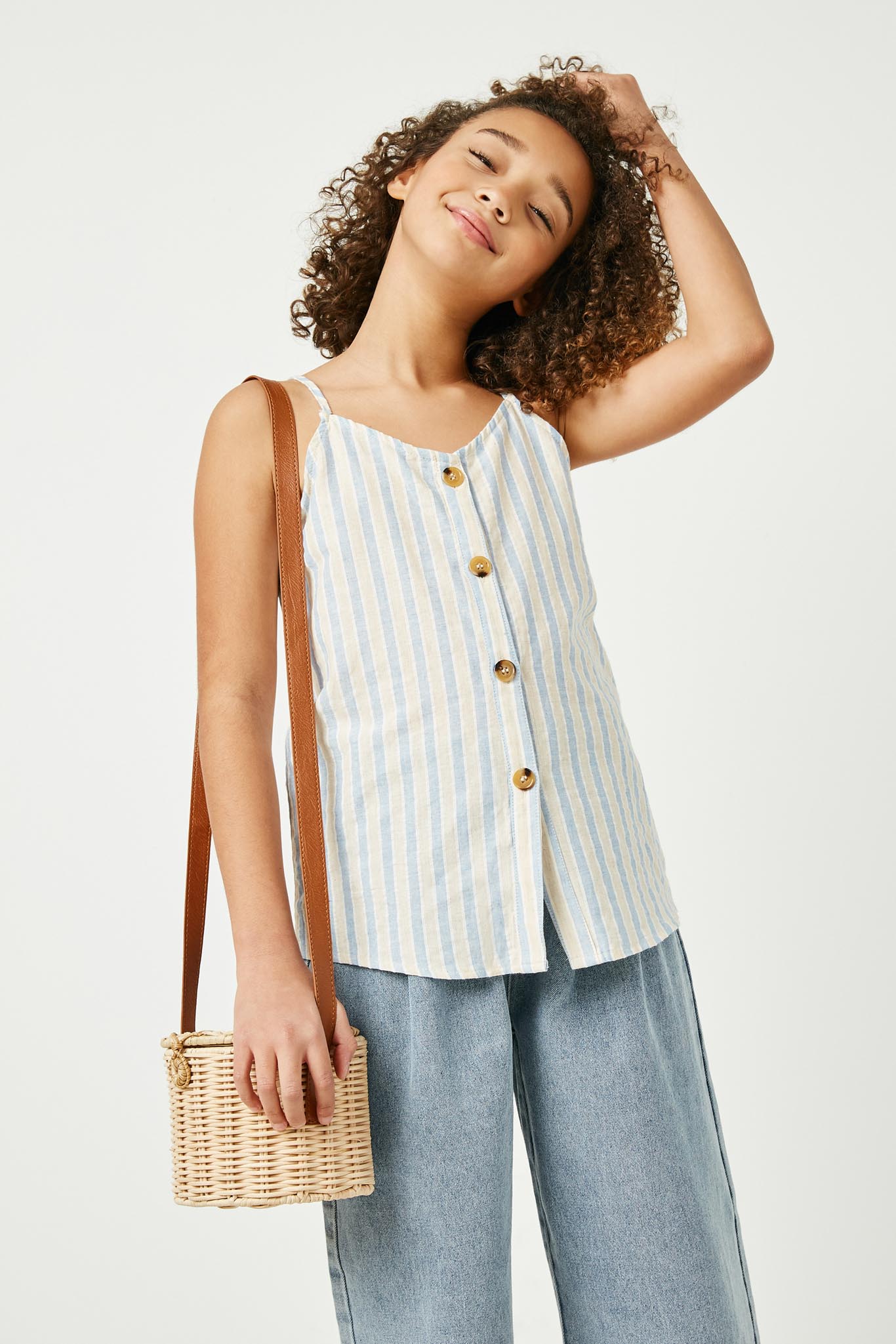 Striped V-Neck Buttoned Cami