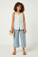 GY2653 Blue Girls Striped V Neck Buttoned Cami Alternate Front