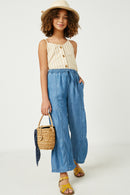 GY2653 Mustard Girls Striped V Neck Buttoned Cami Full Body