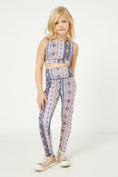 GY2656 Pink Girls Printed Border Stripe Active Leggings Full Body