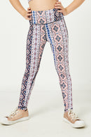 GY2656 Pink Girls Printed Border Stripe Active Leggings Front