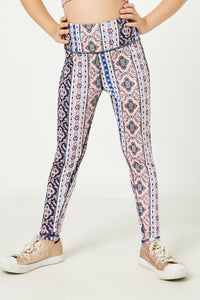 GY2656 Pink Girls Printed Border Stripe Active Leggings Front