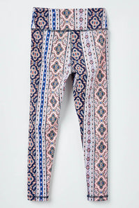 GY2656 Pink Girls Printed Border Stripe Active Leggings Back Flat