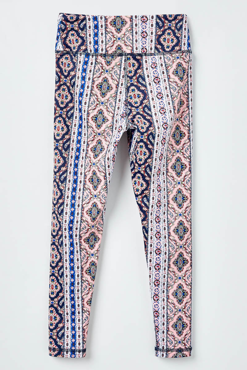 GY2656 Pink Girls Printed Border Stripe Active Leggings Back Flat