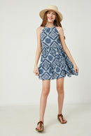 GY2678 Navy Mix Girls Bandana Print Halter Dress Full Body