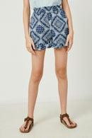 GY2679 NAVY_MIX Girls Bandana Ruffle Shorts Front
