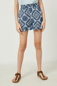 GY2679 NAVY_MIX Girls Bandana Ruffle Shorts Front