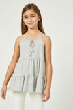 GY2685 Grey Girls Tiered Texture Knit Sleeveless Tassel Top Front