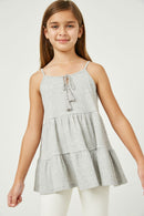 GY2685 Grey Girls Tiered Texture Knit Sleeveless Tassel Top Pose